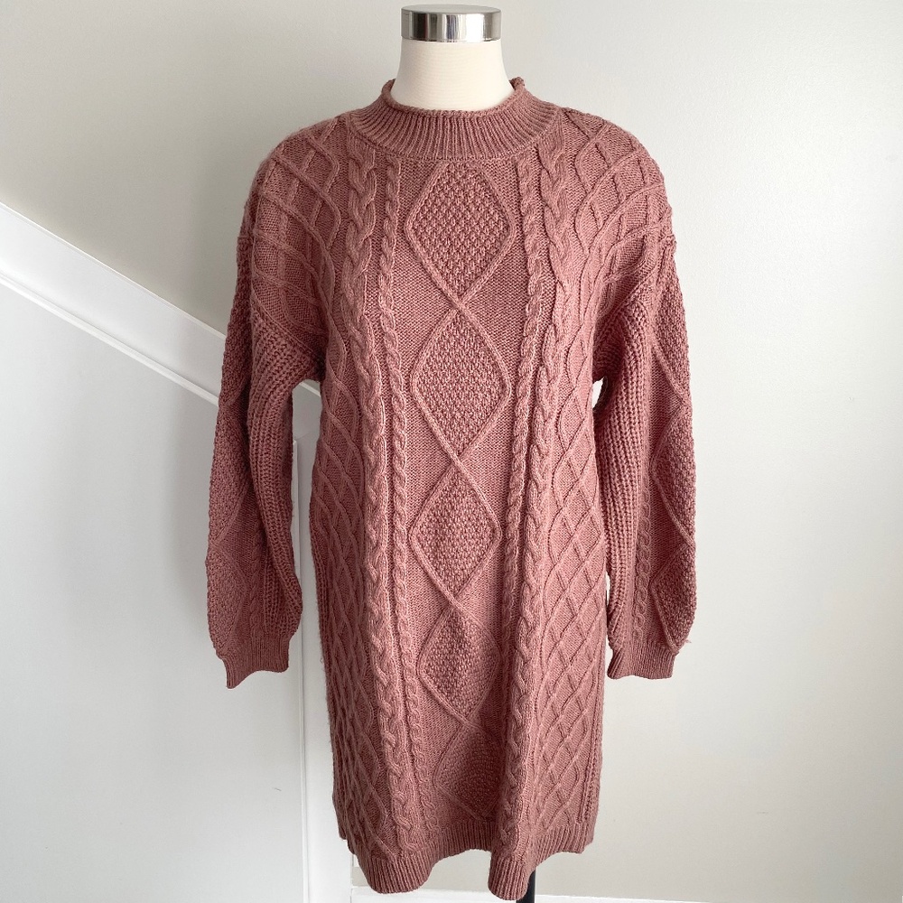 Gentle Fawn Oversized Cable Knit Sweater Tunic/Dress in Dusty Rose - Size S